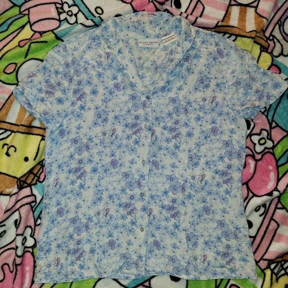 Jaclyn-smith Women's White and Blue Blouse - Picture 7 of 7